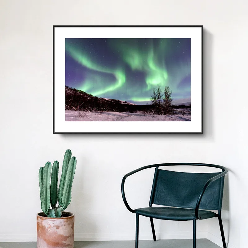 

Spray Color Abstract Landscape Northern Lights Tree Snow Sky Canvas Painting Wall Picture Printing Poster Living Room Decoration