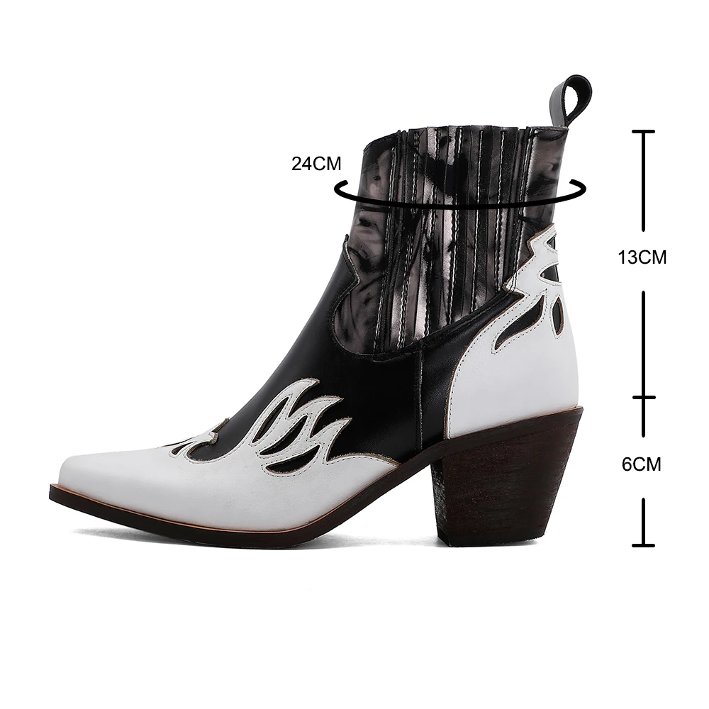 

Leather Cowboy Boots Women Pointed Toe Ankle Boots Thick Square Heels Mixed colors Western Cowgirl Boots Cossacks bottes femme