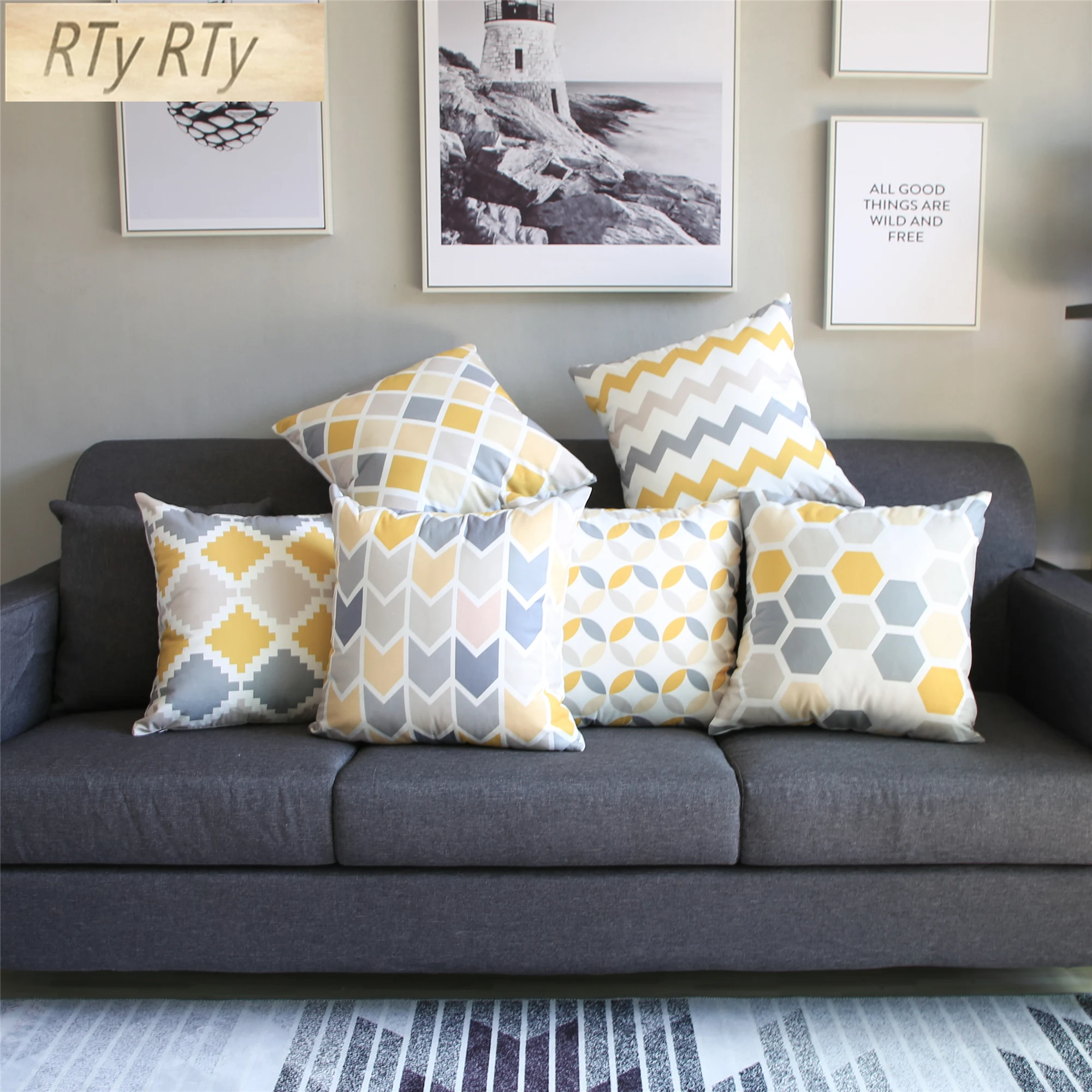 Наволочка для подушки с геометрическим рисунком в скандинавском стиле серый и