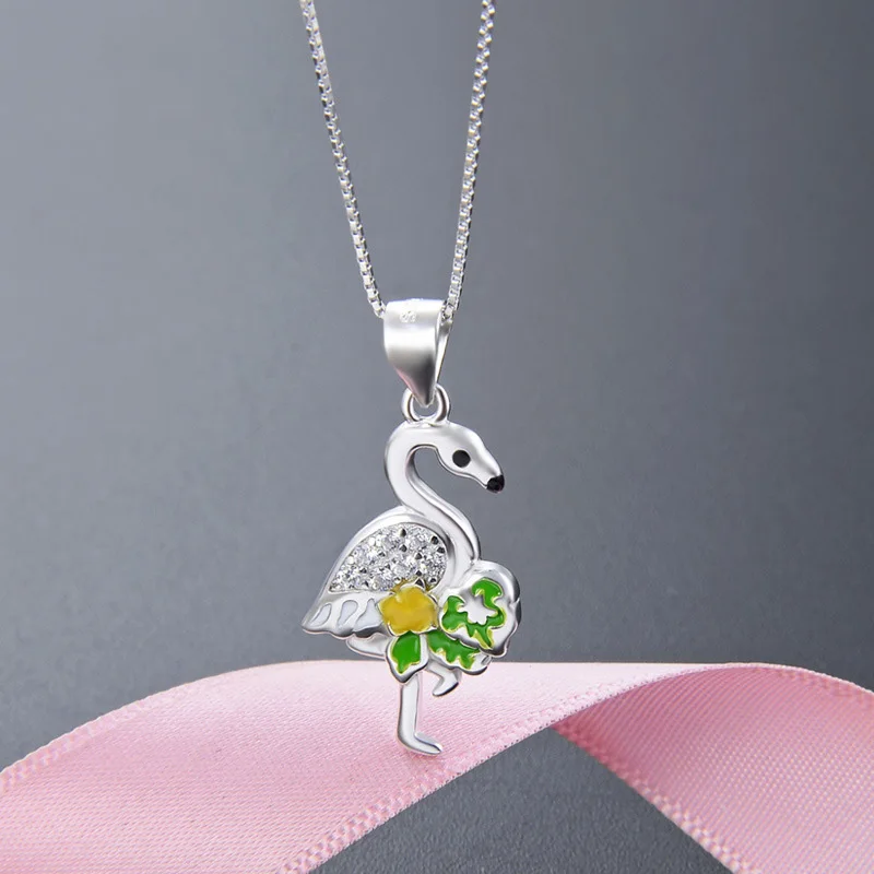 Цепочка женская из серебра 925 пробы с перьями орла фламинго тукана совы амулет на