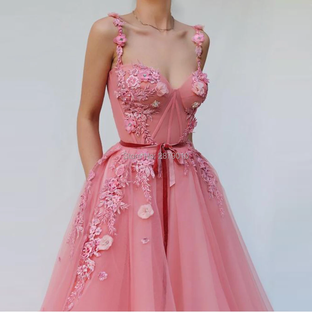 Женское вечернее платье без рукавов розовое ТРАПЕЦИЕВИДНОЕ Тюлевое до пола с