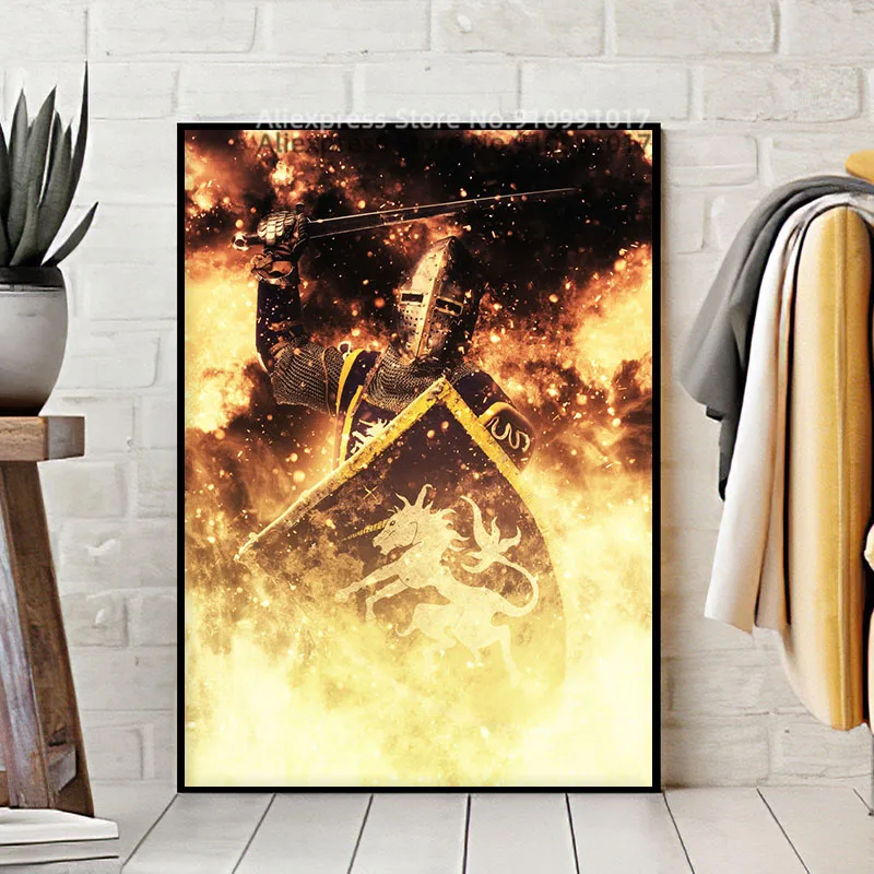 Плакат кованый в огне средневековый рыцарь Картина на холсте принты и плакаты