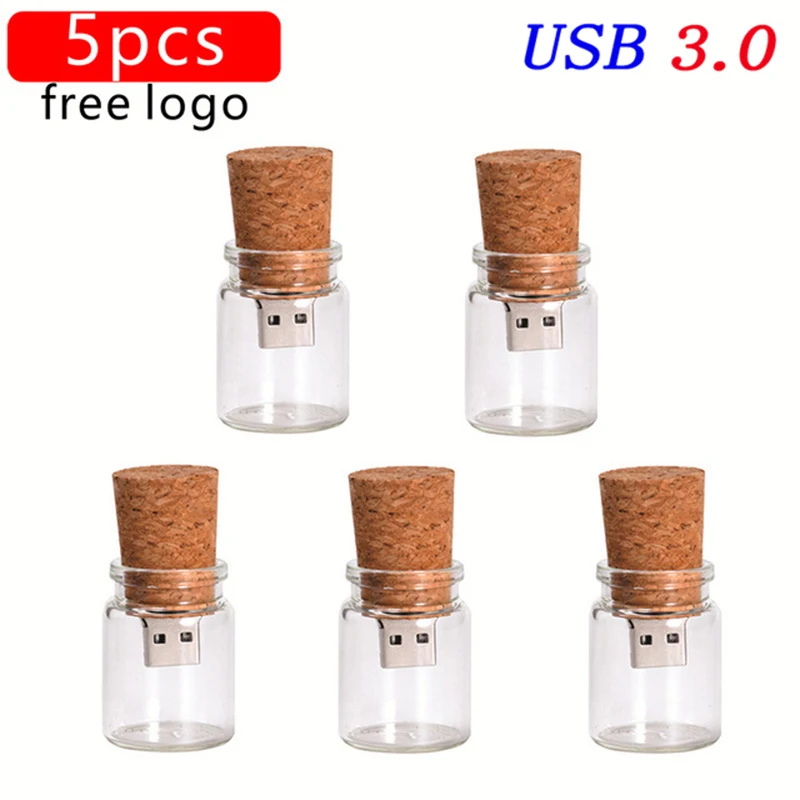 

JASTER 5PCS/Lot USB 3.0 U Disk Glass Drift Bottle With Cork Flash Drive Pendrive 4GB 8GB 16GB 32GB 64GB 128GB Wedding Gift