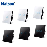 matson wall switch eu touch switch led wall lamp light switches white crystal glass panel 123gang 1way interruttore ac100 240v