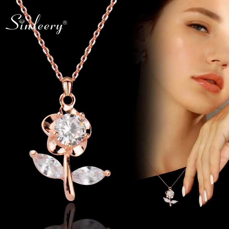 SINLEERY ожерелье с красивым цветком и листьями розовое золото серебряный цвет