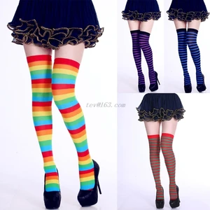 Женские длинные полосатые носки контрастных цветов до бедра Косплей Хэллоуин