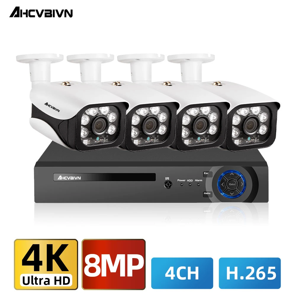 

4 канала, 4K, 8 Мп, H.265, TVI, AHD, аналоговая камера видеонаблюдения, комплект системы безопасности, регистратор, уличная видеокамера для дома