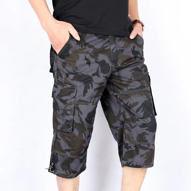 

Summer Mens Baggy Multi Pocket Military Camo Shorts Cargo Loose Hot Breeches Male Long Camouflage Bermuda Capris Plus Size 5XL