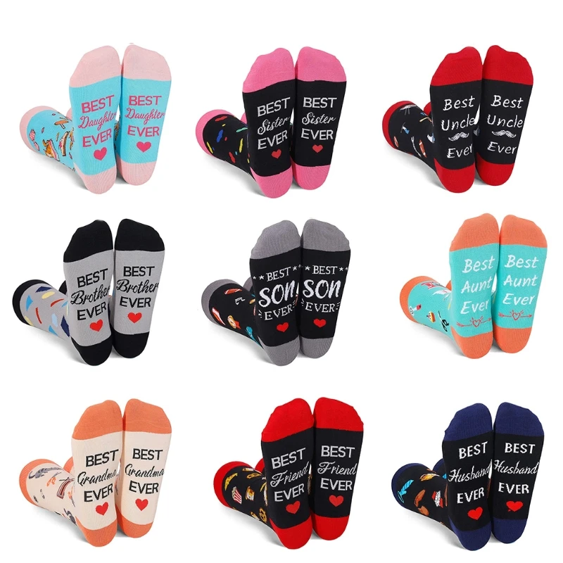 

P8DB Мужчины Женщины Мужчины унисекс Новинка смешные надписи экипировки лучшие дочери сестры дяди красочные буквы хлопок средней трубки чул...