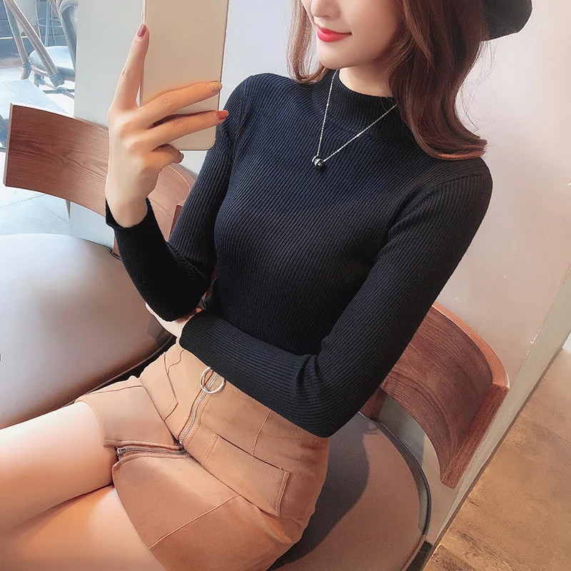 Свитер Y2k с коротким высоким воротником и длинным рукавом универсальный