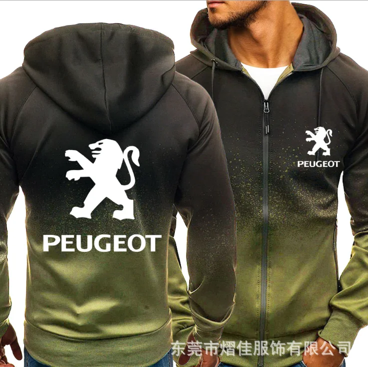 

2021 NEW Spring Autumn PEUGEOT Print Sweatshirt Gradient Hoodies Fleece Zipper Jacket Mens Hoodie Harajuku Male Clothing