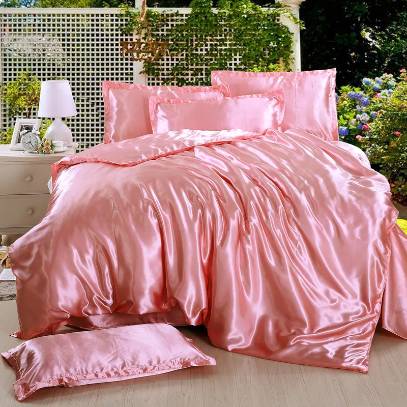 

Rayon Bedding Set Solid Color Bed Cover Set Twin KING Size Duvet Cover Women's Outfits Silk Spring and Summer Silky Korean-style