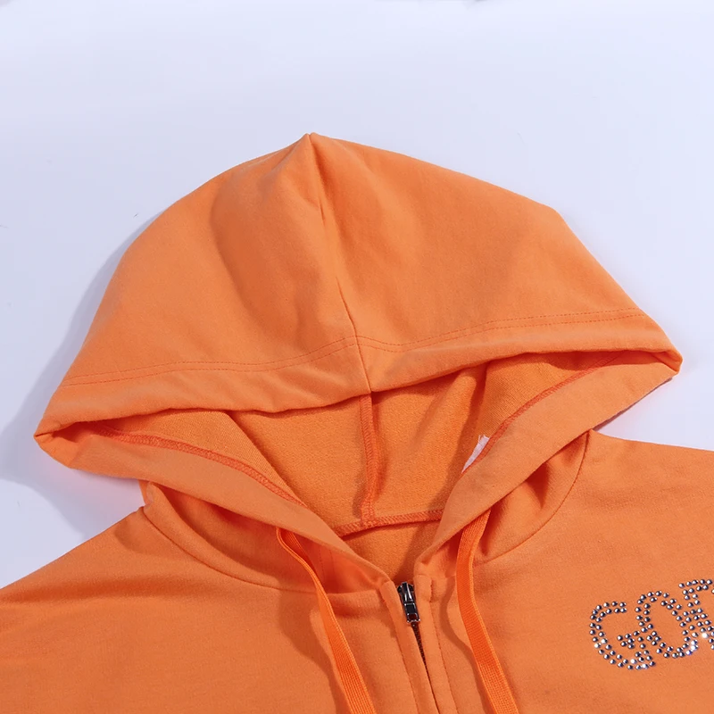 WannaThis/комплект из двух предметов, женские оранжевые топы с капюшоном на молнии и хлопчатобумажная мини-юбка, повседневный осенний женский спортивный костюм
