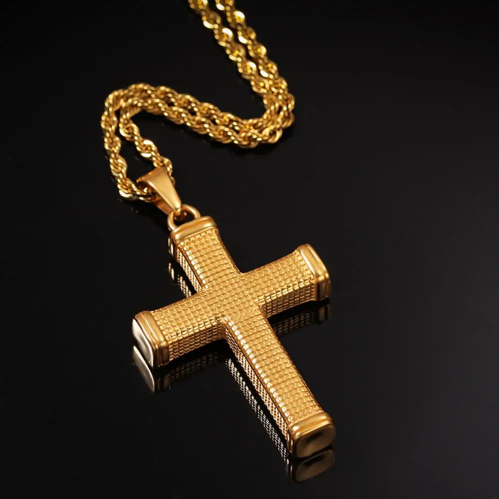 

Men Hip hop Cross pendant necklaces Gold color stainless steel never fade male vintage pendants necklace Hiphop jewelry gifts