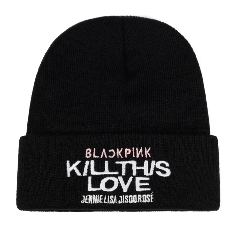 Новая Вязаная шапка унисекс для влюбленных в Корейском стиле BLACKPINK KILL THIS LOVE Album Letters, однотонный хип-хоп Повседневный широкий берет-Боб с манжетами