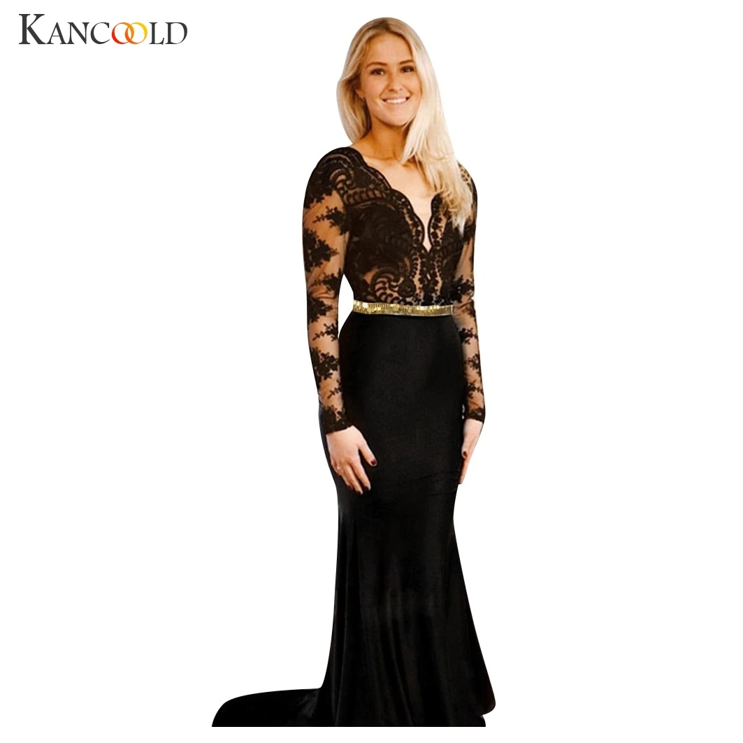 Женское кружевное прозрачное свадебное платье KANCOOLD с длинным рукавом и вышивкой