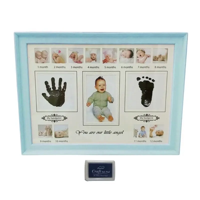 

Baby Handprint Footprint Photo Frame with Stamp Ink Newborn Decor Gift Kids Imprint Hand Inkpad Souvenirs C5AF