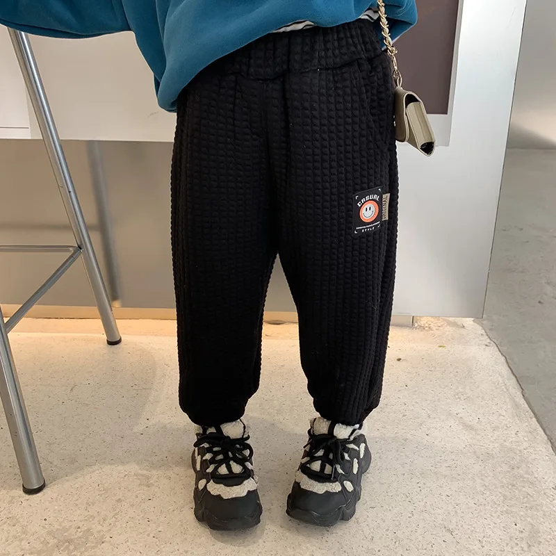 

Mila Chou 2021 Winter New Girls Hot Sale Loose Warm Trousers Children's Thick Solid Color Casual Pants Boys Fleece Pants 2-8Year