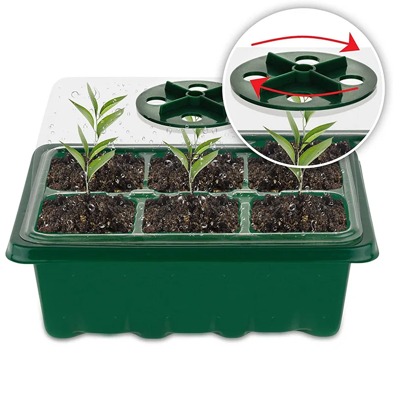 

1PC Seed Starter Trays Nursery Pots Seedling Tray Humidity Adjustable Switch Garden Decor Accessories 12 Cells Per Tray