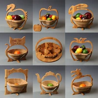 new bamboo dried fruit plate folding fruit basket fashion creative basket fruit tray wood products craft home decorations