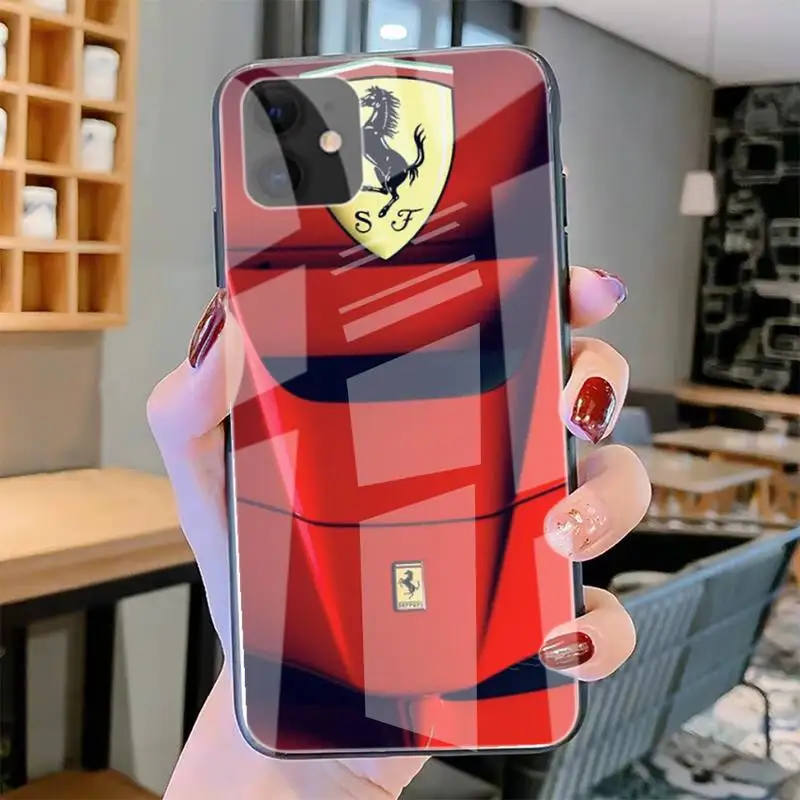 

Luxury Car Ferrari Phone Cases Tempered Glass For Iphone6plus 6S 7 7plus 8 X XS XSmax XR 11 12 Pro Max 12mini
