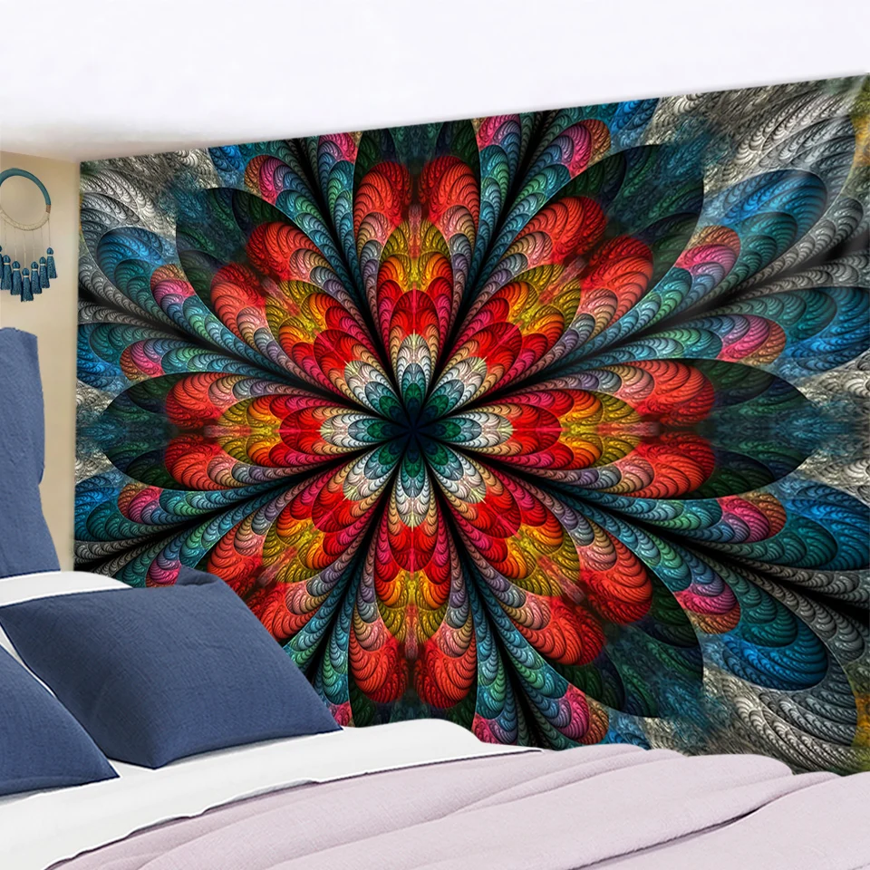 

Indian Mandala Psychedelic Flower Tapestry Wall Hanging Astrology Divination Bedspread Beach Matwitchcraft Hippie Colorful
