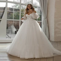 macdugall wedding dresses puff sleeve appliques lace 3d flowers off shoulder tulle boho bride gown 2021 vestidos de novia