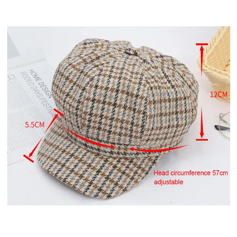 

Women Baseball cap For Winter Female Cotton Hats Plaid Vintage Fashion Octagonal Casual boina Spring 2021 Brand New Women's Caps