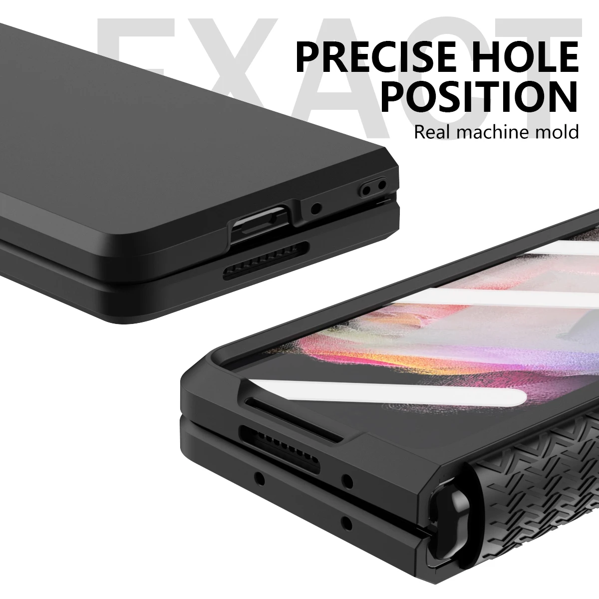 Bisagra de TPU suave de protecci&oacute;n, funda de tel&eacute;fono de PC dura esmerilada para Samsung Galaxy Z Fold 3 Fold2 5G, cubierta protectora con pel&iacute;cula de vidrio frontal-3