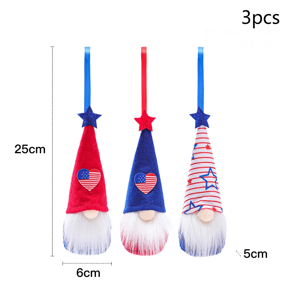

3pcs Five Pointed Star Dwarf Plush Doll Pendant 4th Of Ornaments for Independence Day Gift Hand Made Household Tray Decoration