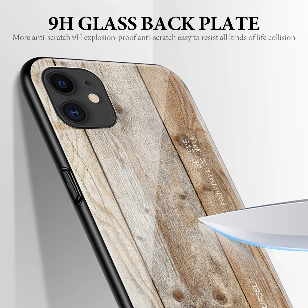 Деревянный чехол KISSCASE из закаленного стекла для iPhone 7 8 plus x xs 11 11pro max xsmax задняя