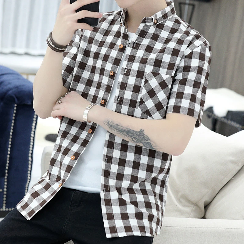 Рубашка мужская повседневная с коротким рукавом хлопок удобная дышащая модная в