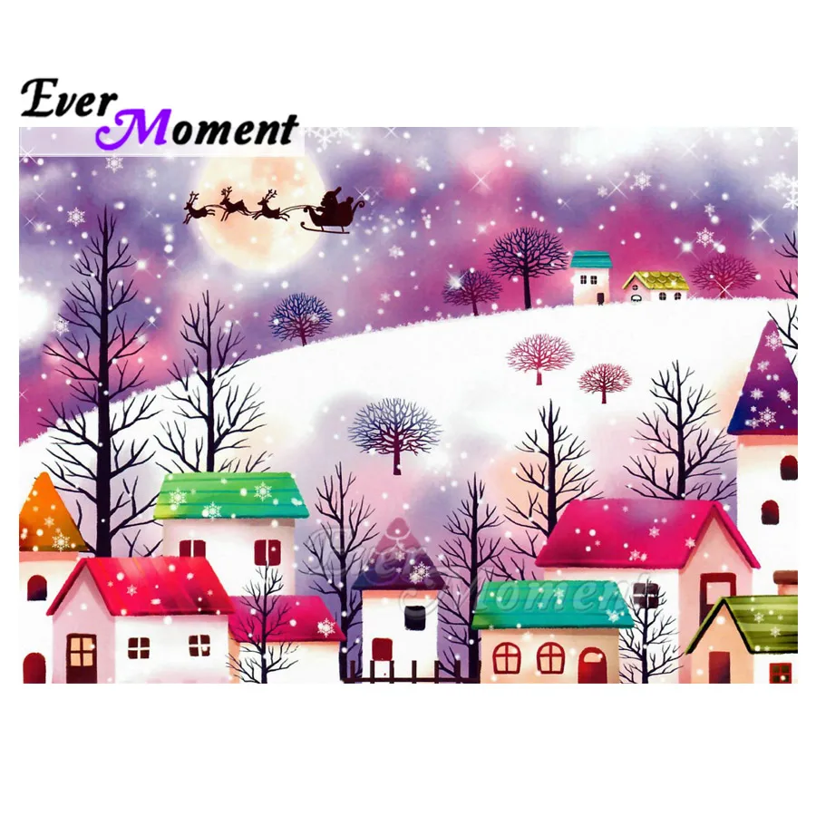 Алмазная живопись Ever Moment, ручная работа, Красочный дом, снег, рукоделие, произведение искусства, хобби, стразы 5D, сделай сам, алмазная вышивка S2F2356