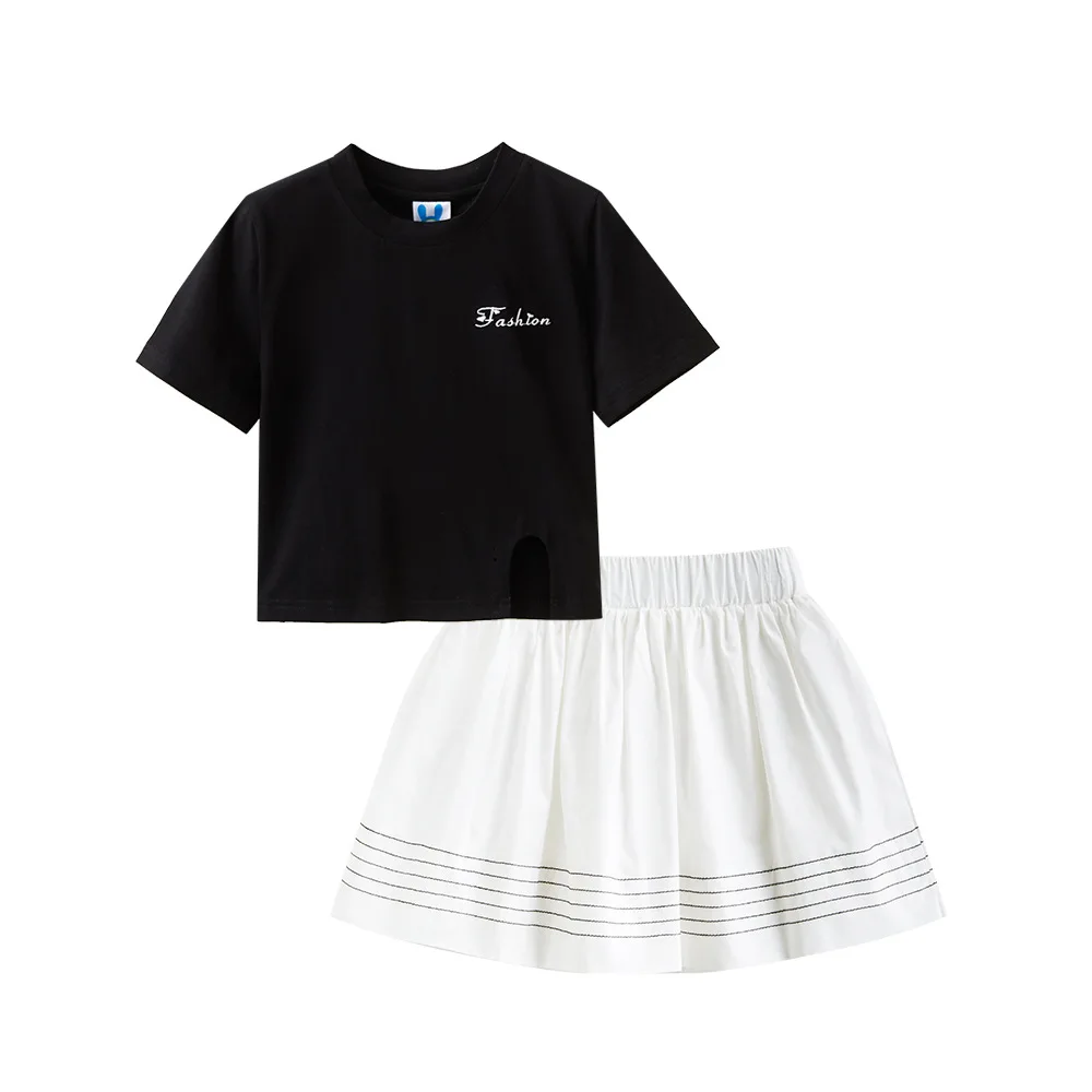 Одежда для подростков девочек комплект детской одежды: футболка и юбка костюм