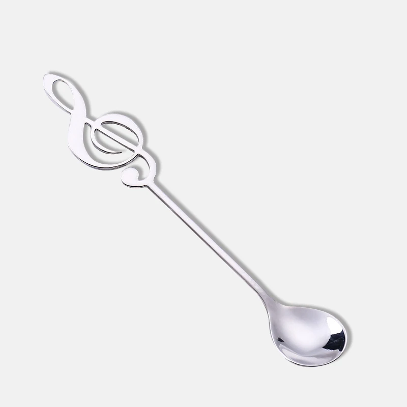 silver Круглые кофейные ложки с музыкальной нотой, чайные ложки для помешивания, набор из нержавеющей стали, кружка для сахарного мороженого, десертная ложка, посуда для напитков - Цвет: silver