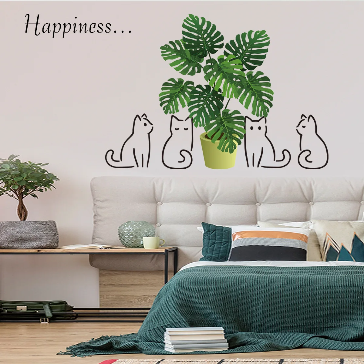 

Green Plants and Cat Wall Stickers Children's Room Bedroom Living Room Decoration Stickers Home Decoration Wall Stickers