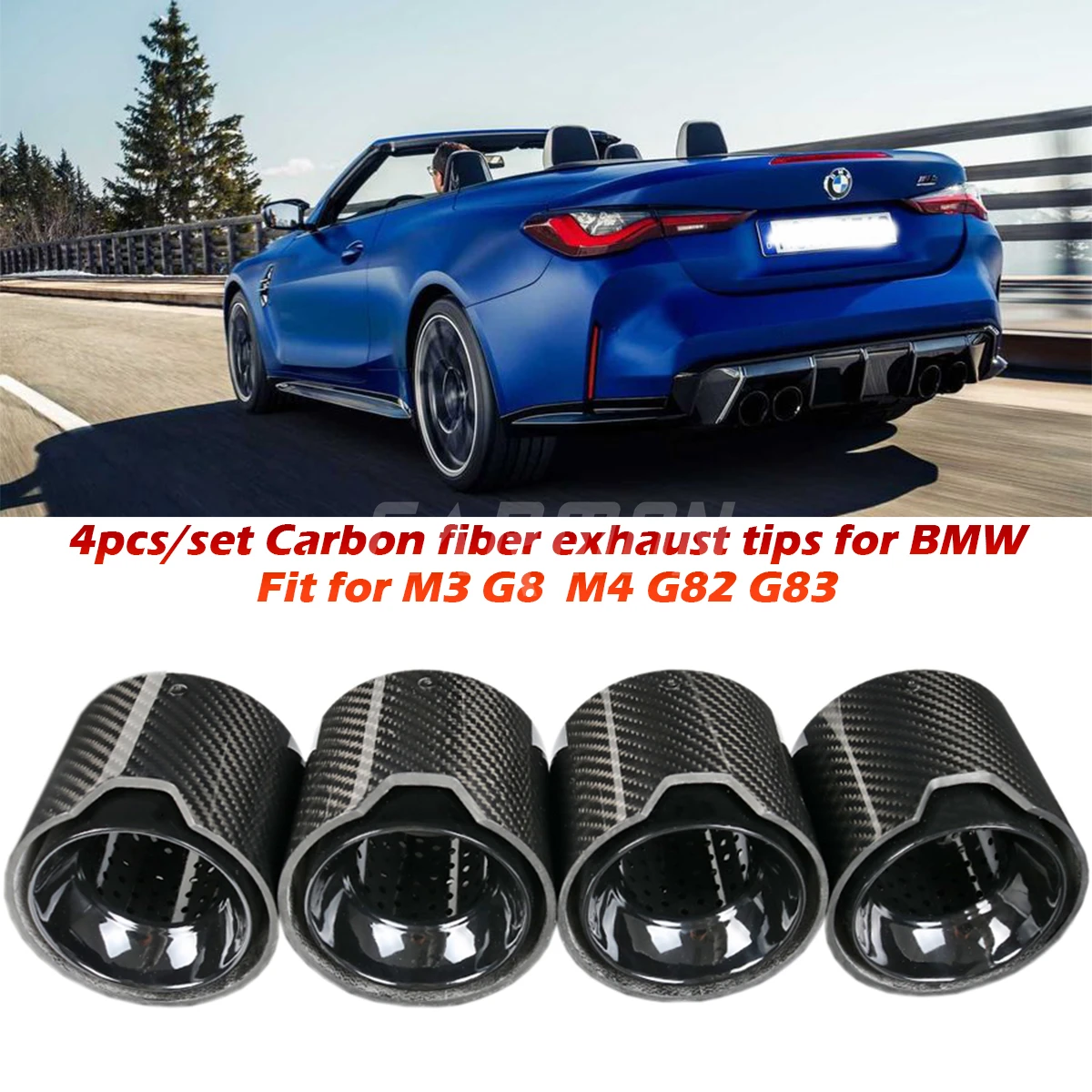 

Black Coated Stainless Steel Glossy Finish Carbon Fiber Exhaut tip pipe tail ends Fits for BMW M3 G80 M4 G82 G83 2020+