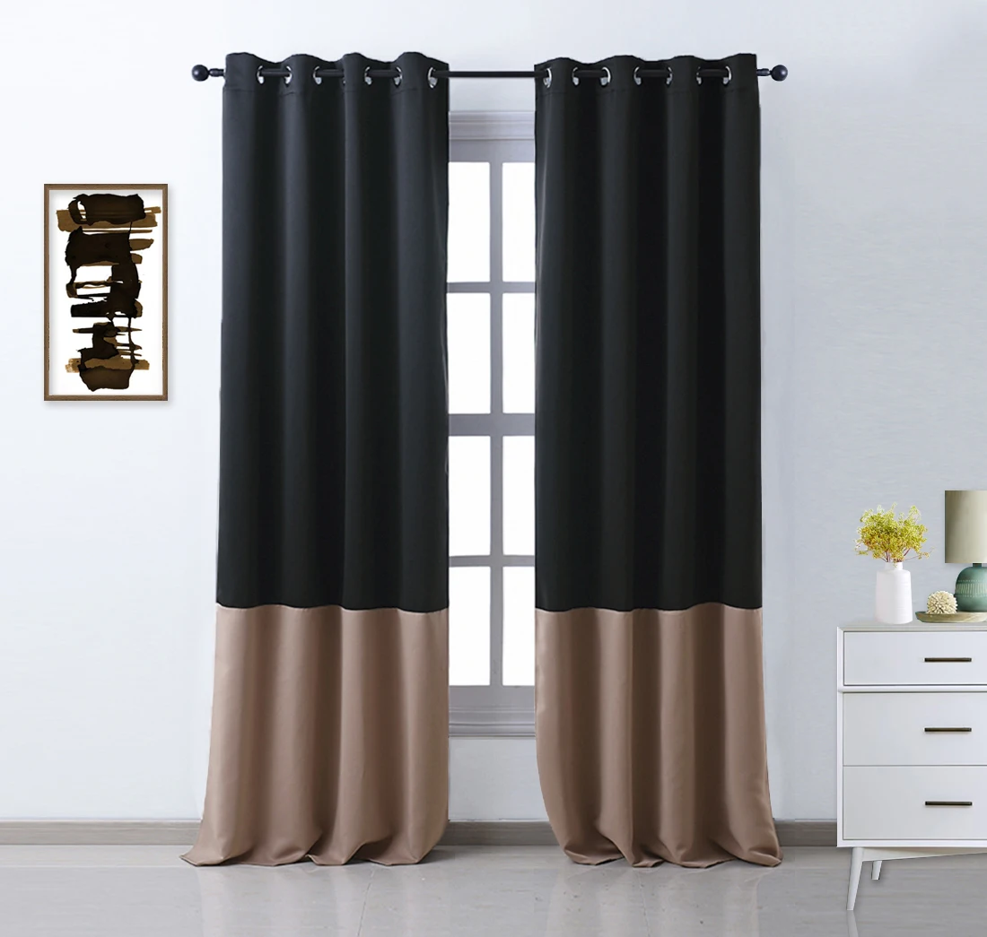 Black and Khaki NICETOWN, 1 шт., 2 тона, новые цветные оконные шторы, оконное покрытие, модная термоизолированная уплотненная драпированная панель - Цвет: Black and Khaki