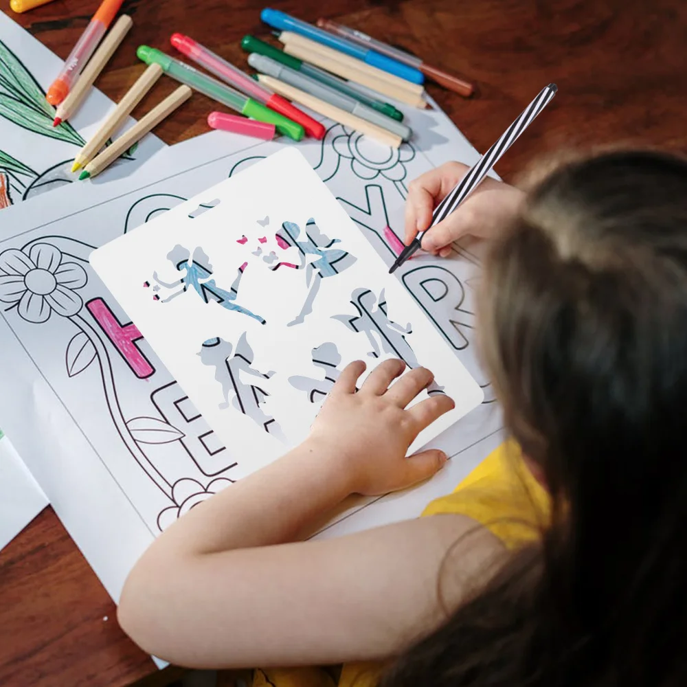 

1 Set 12Pcs Kids Colored Drawing Templates Hollow Painting Stencils (White)