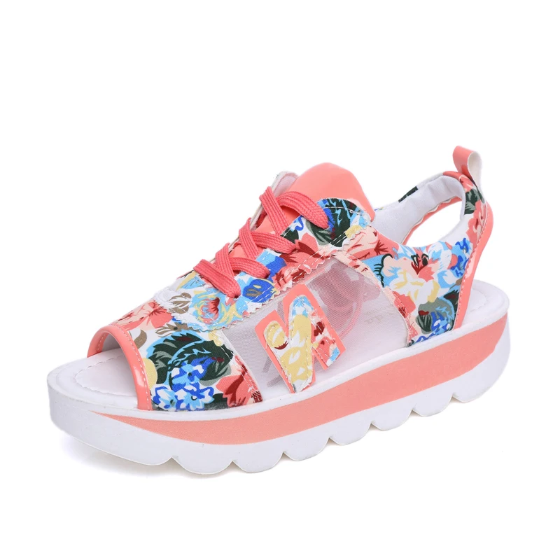 

Sandals Women Summer New Fashion Women's Sandals 2021 Open Toe Wedge Thick Bottom Casual Shoes Woman Lace Up Mesh Sandals