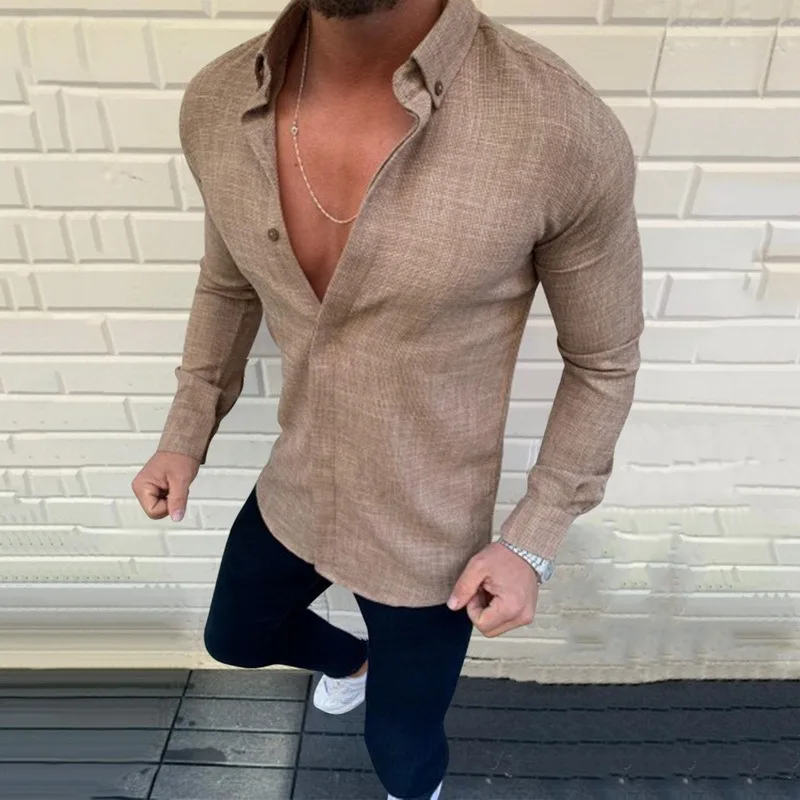 

2021 Hot Style Men's Casual Cotton Linen Spring Summer Lapel Long-sleeved Men's Shirt Top Good Quality Camisas Para Hombre
