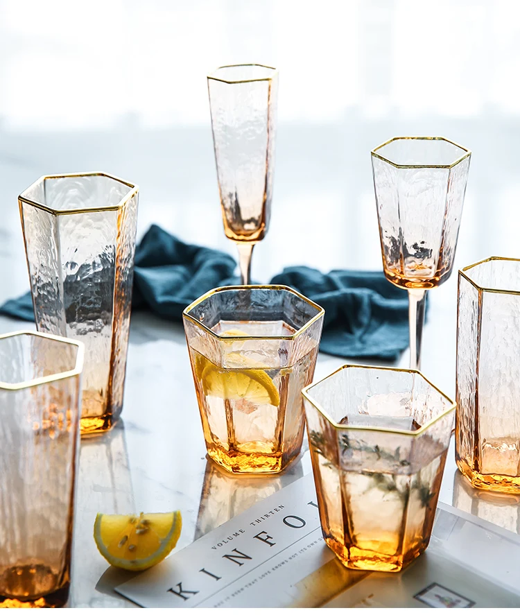 Бокал для шампанского, вина, бокал, шестигранный Кубок для шампанского, бокалы, бокалы для виски, розовое золото, кухонные аксессуары, бокалы для напитков, креативные