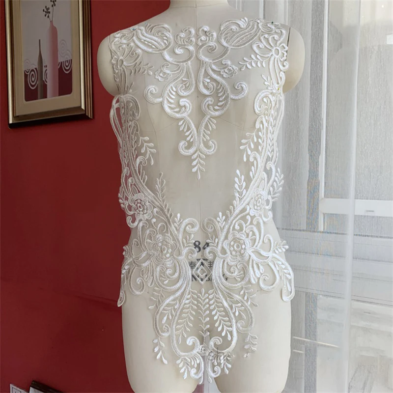 

Sew-Patch Dress Embroideery Fabric Lace Appliques Rhinestone Wedding-Gown 3d Flowers Sequin