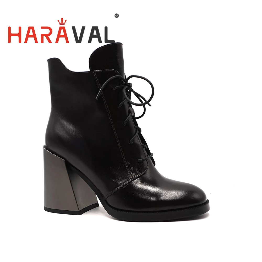 

Женские ботильоны из натуральной кожи, на шнуровке, демисезонные, черные, с плюшевой подкладкой, в западном стиле, D17