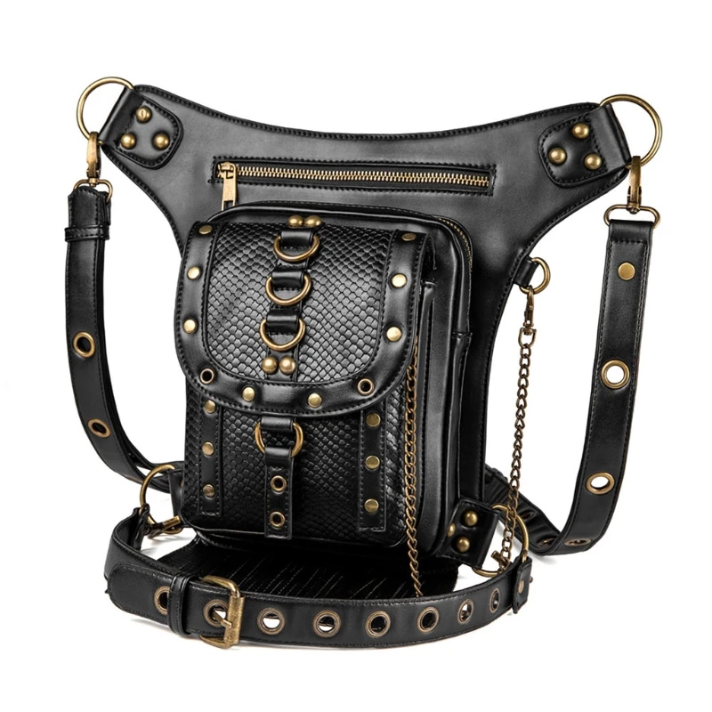 

Fashion Waist Packs Steampunk Waist Bag Fanny Pack Gothic PU Leather Shoulder Crossbody 649D