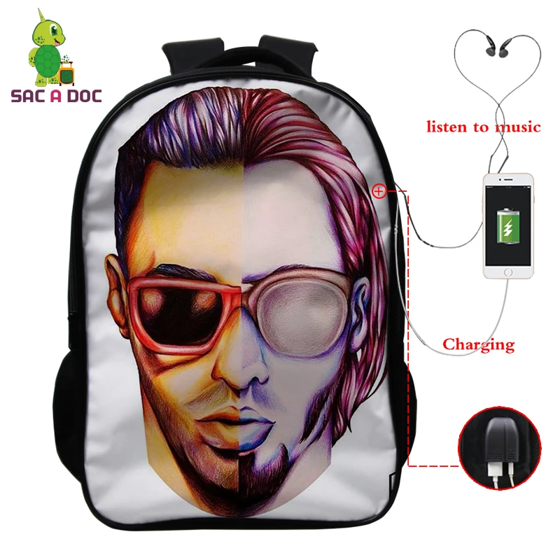 Bookbag 2 16 дюймов рюкзаки PNL печать USB зарядка школьный рюкзак для подростков мальчиков и девочек рюкзак для ноутбука дорожная сумка Sac Dos - Цвет: Bookbag 2