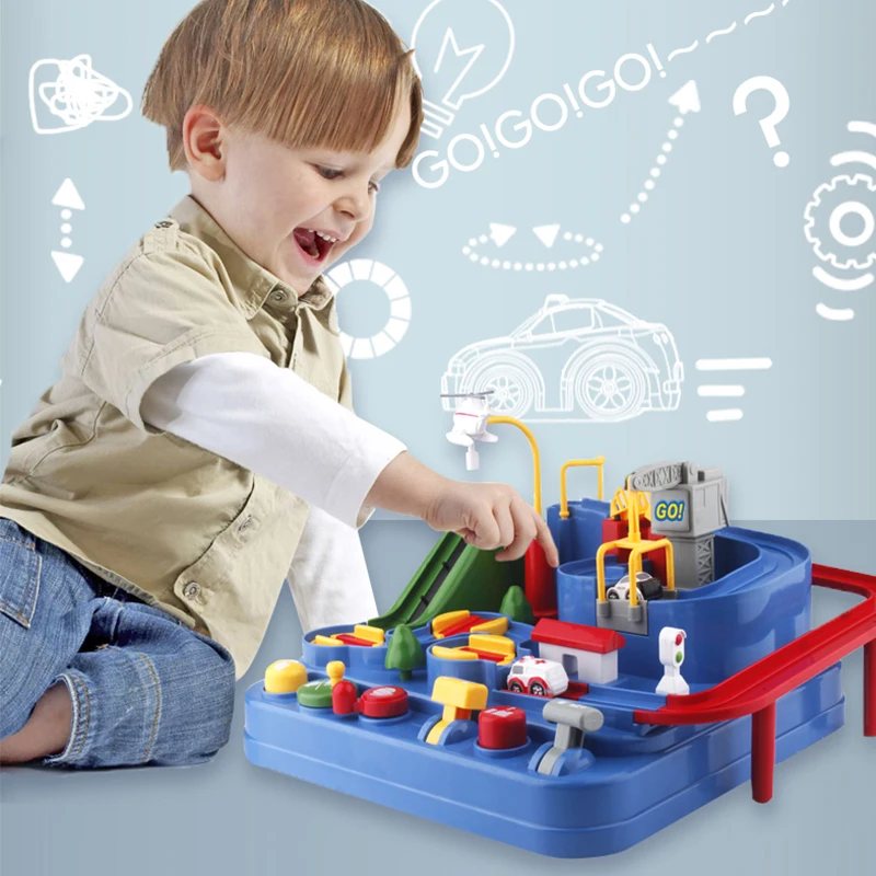 

Montessori Car Racing Track Toy for Kids 2 to 4 Years Old Adventure Board Table Game Children Kids Parking Lots Toys Boy 3 Year