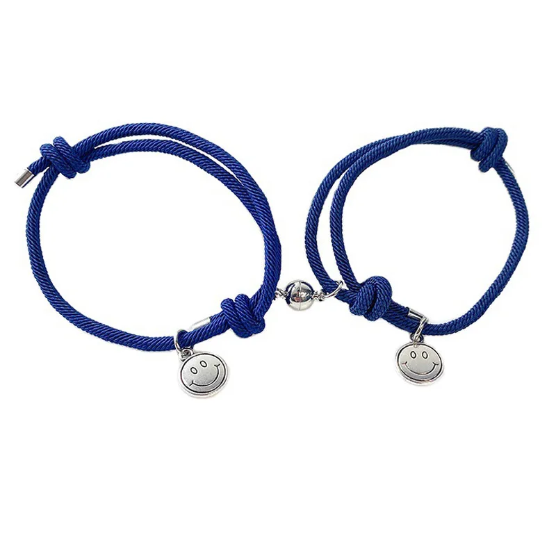 

New Blue Magnetic Bts Personality Niche Design Smiley Face A Pair of Chain for Girlfriends Hand Rope Woven Couple Bracelets