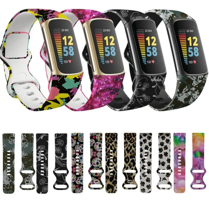

Ремешок силиконовый для Fitbit Charge 5, мягкий цветной браслет с рисунком, Аксессуары для браслета Fitbit Charge 5