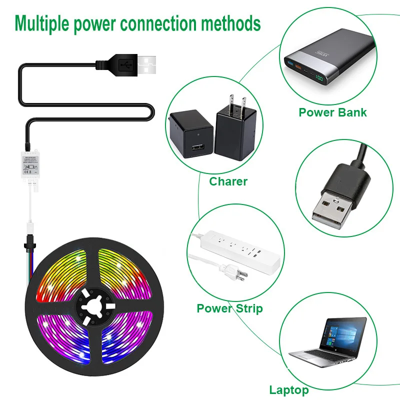 

LED Strip Light USB 5050 SMD DC 5V RGB Flexible LED Lamp Tape Ribbon 3M 5M 10M TV BackLight For Home Christmas Festival Party